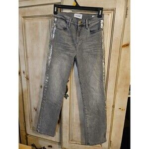 Frame Le High Straight Field Foil Tux Gray Womens Ankle Jeans Sz 25